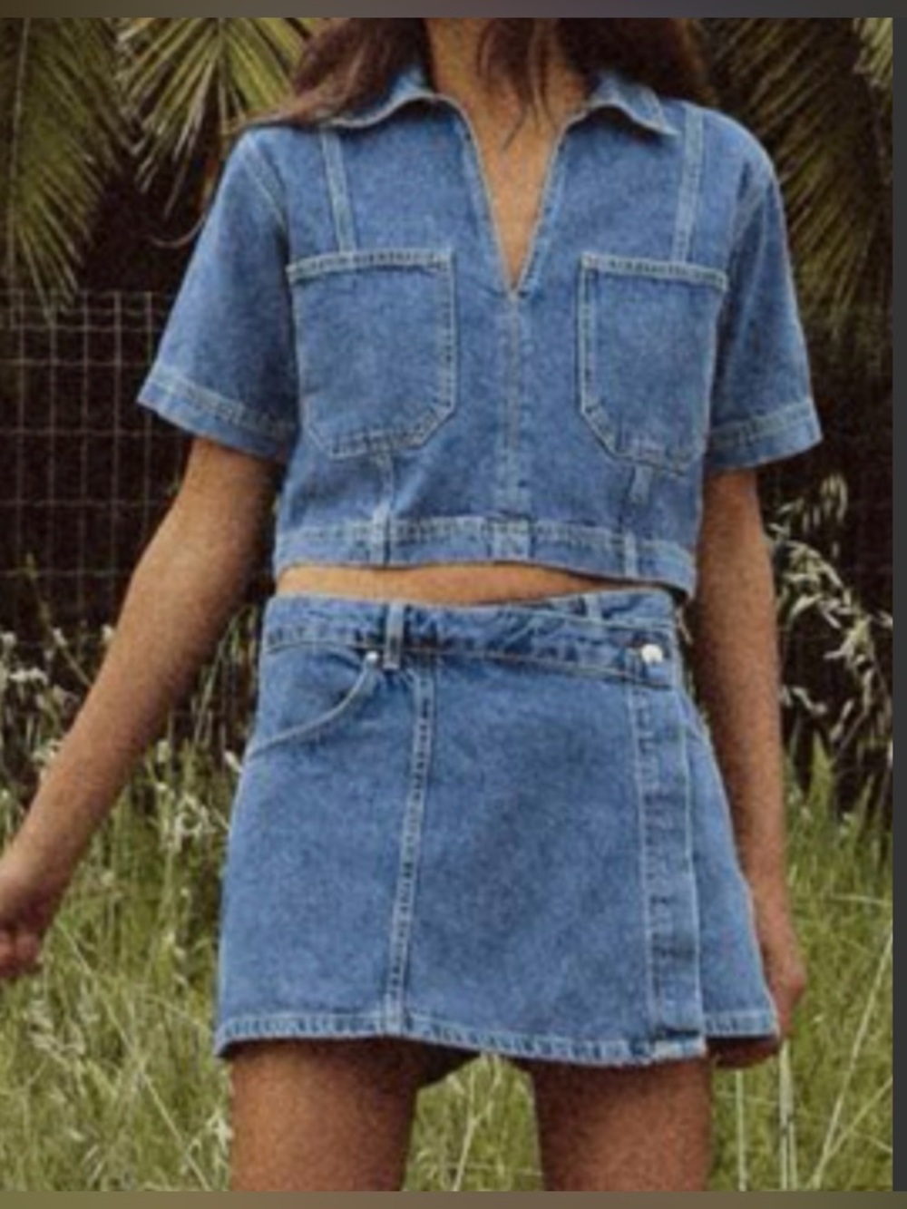 Zara denim co-ord set top and skort M